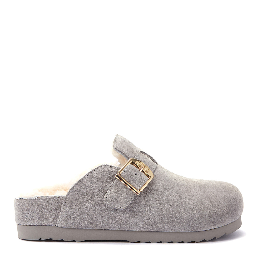 Grey Bergen Clog Suede Slippers