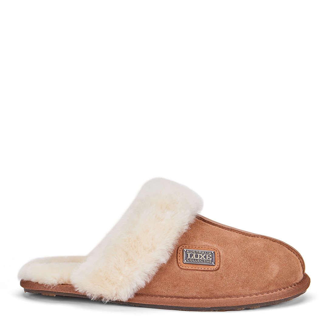 Chestnut Closed Mule Suede Slippers