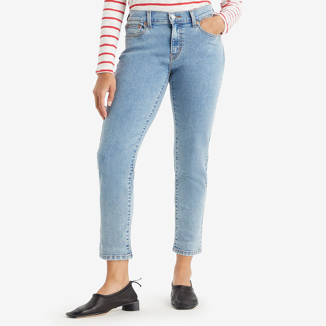 Blue Mid Rise Boyfriend Crop Jeans