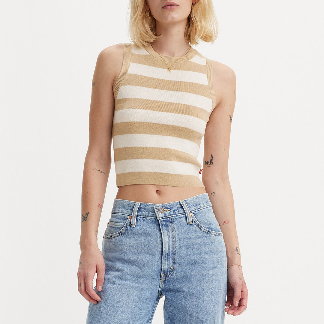 Beige Stripe Knit Tank Top