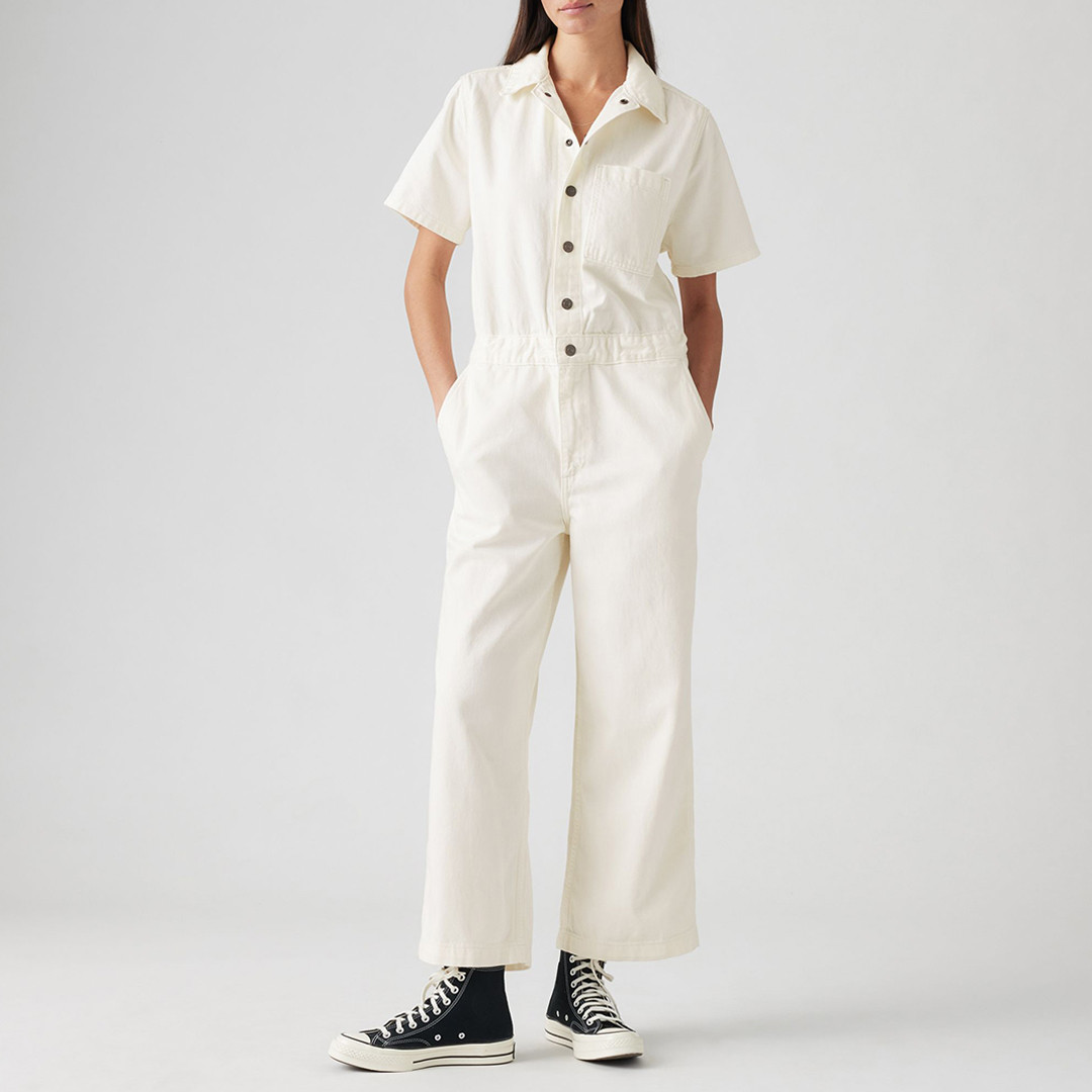 Ecru Button Down Wide Jumpsuit