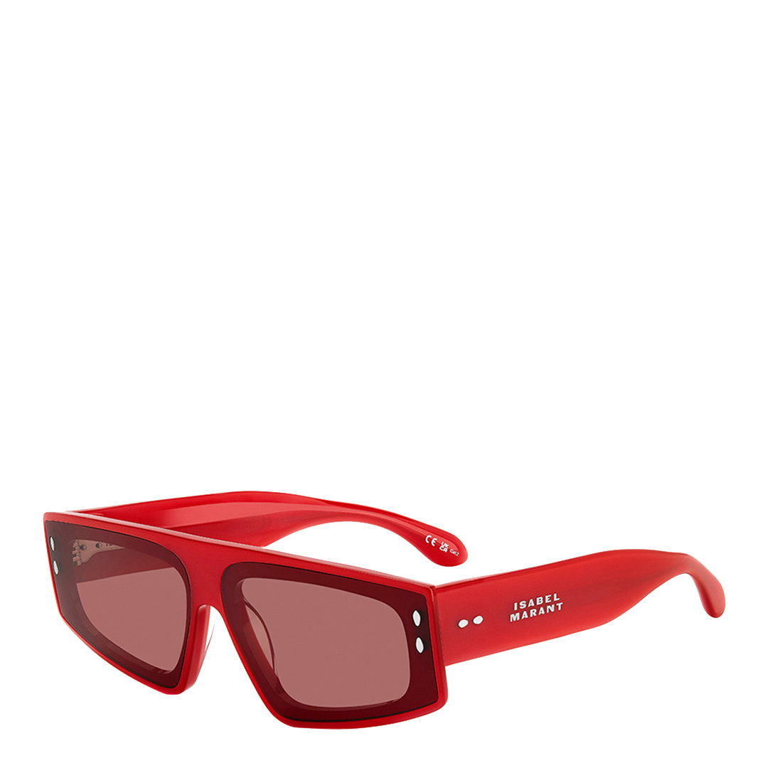 Pearled Red Rectangular Flat Top Sunglasses 66mm