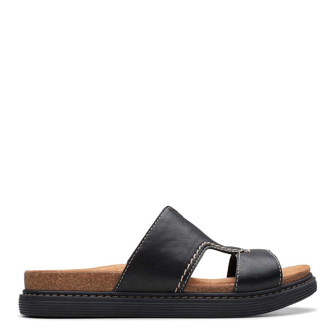 Black Arwell Sling Leather Wide Flat Sandals