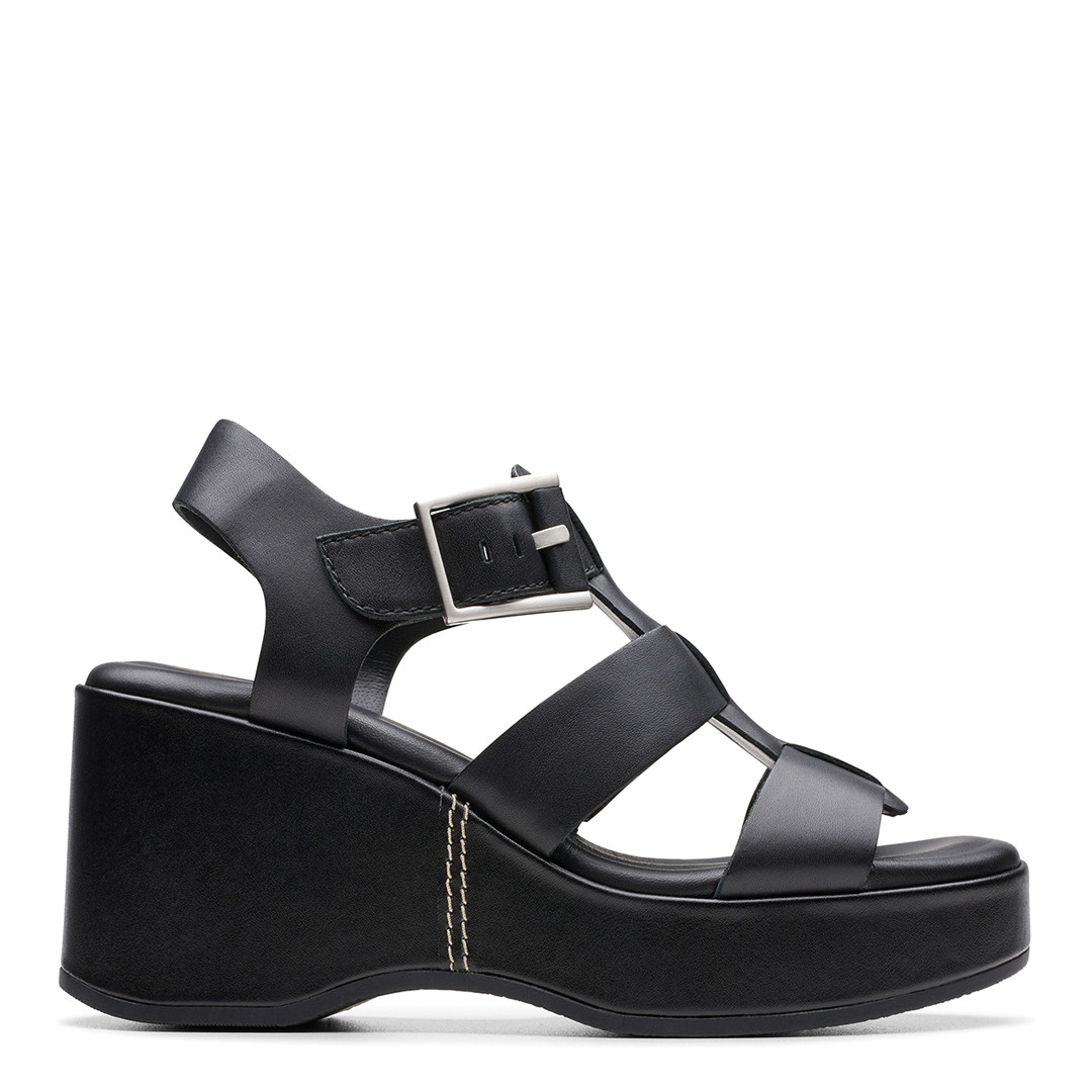 Black Manon Cove Leather Wedge Sandals