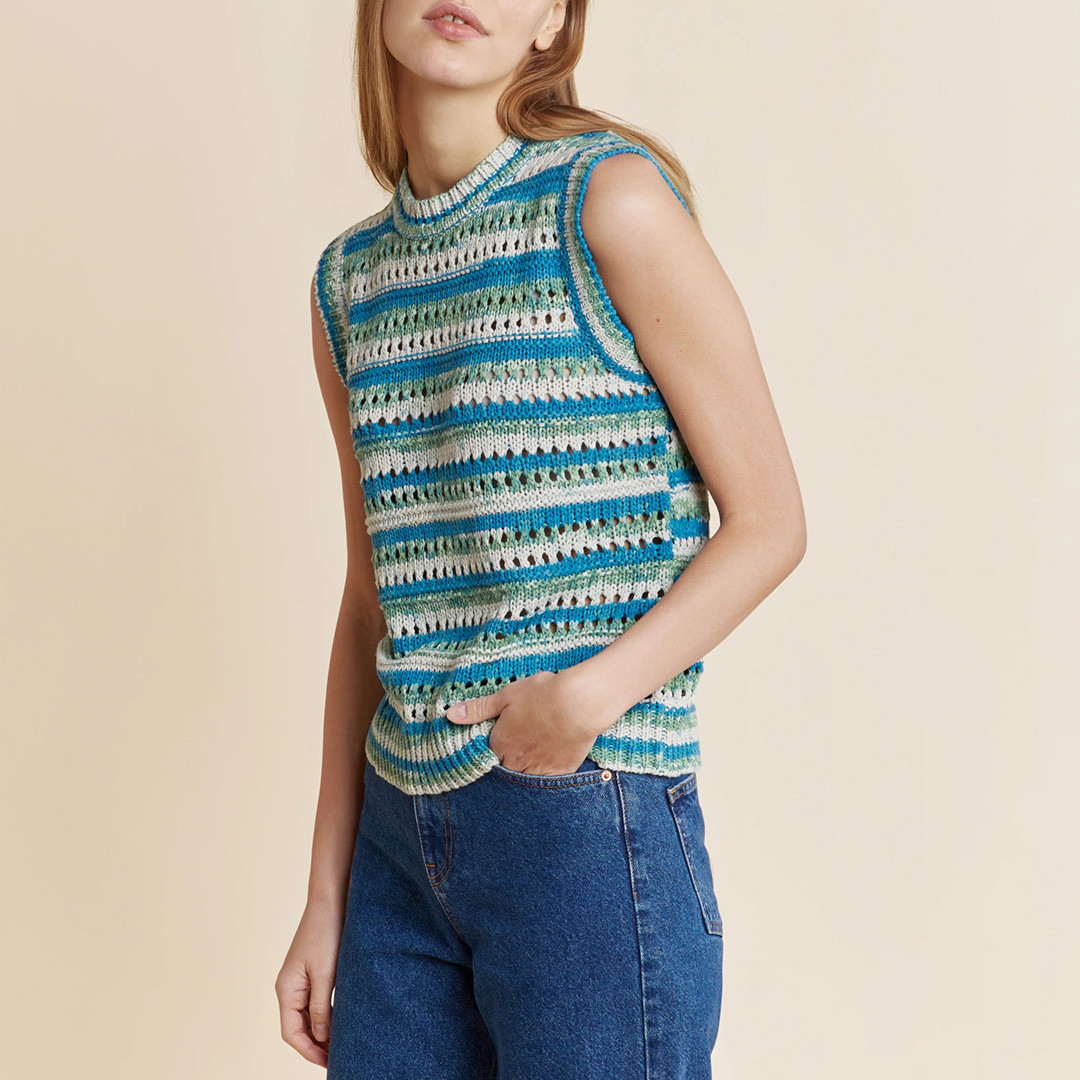 Blue Striped Knitted Tank Top