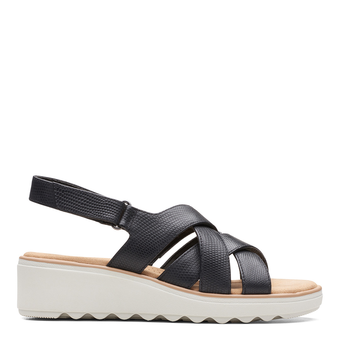 Black Jillian Spring Leather Wedge Sandals