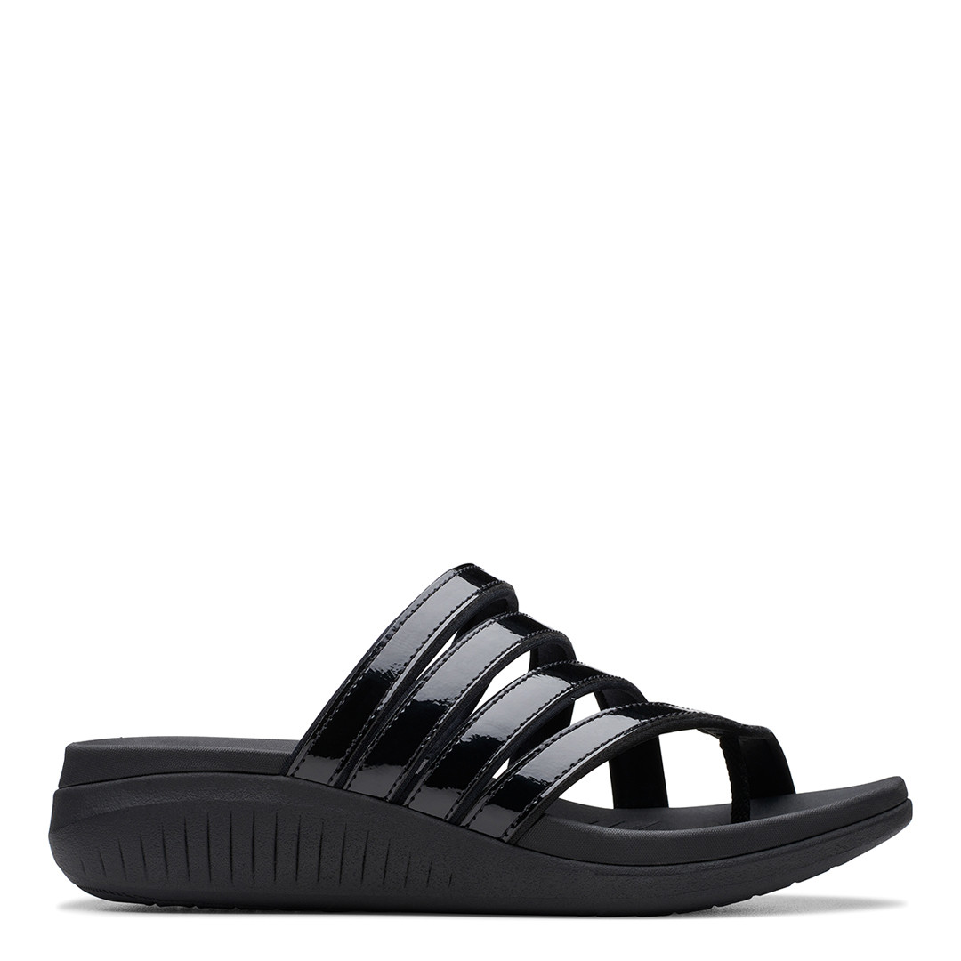 Black Glide Hi Patent Flat Sandals