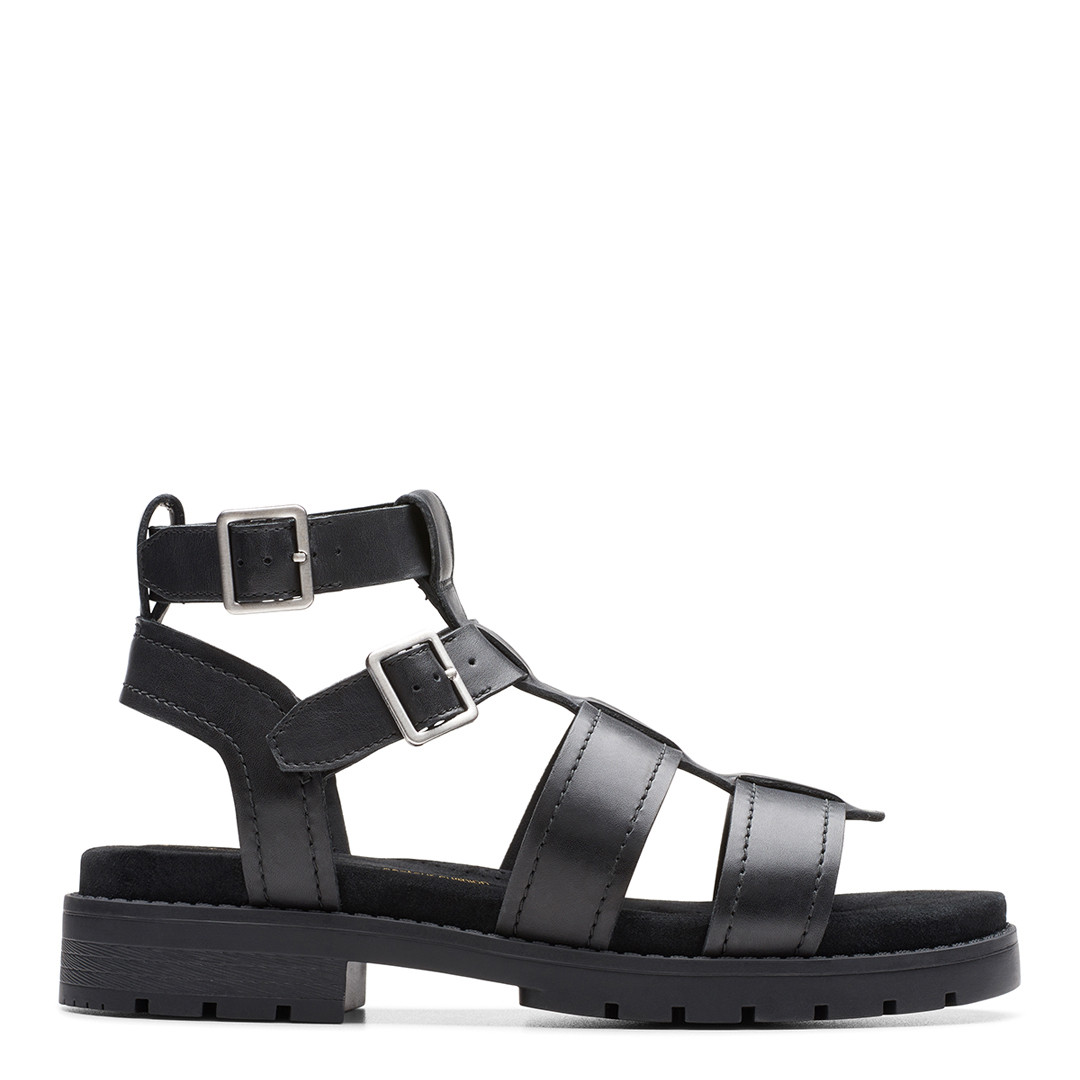 Black Orinoco Cove Leather Flat Sandals