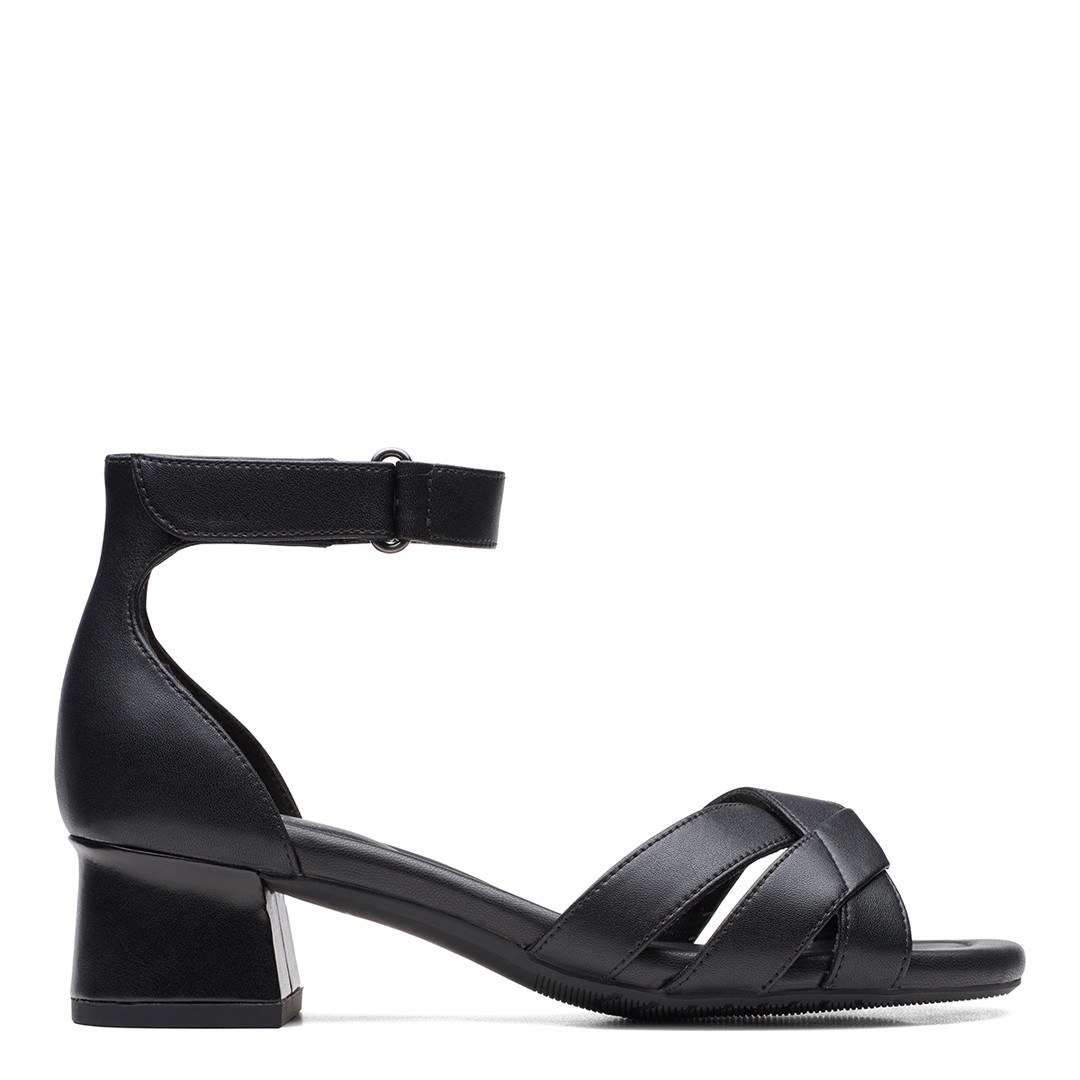 Black Desirae Lily Leather Wide Heeled Sandals