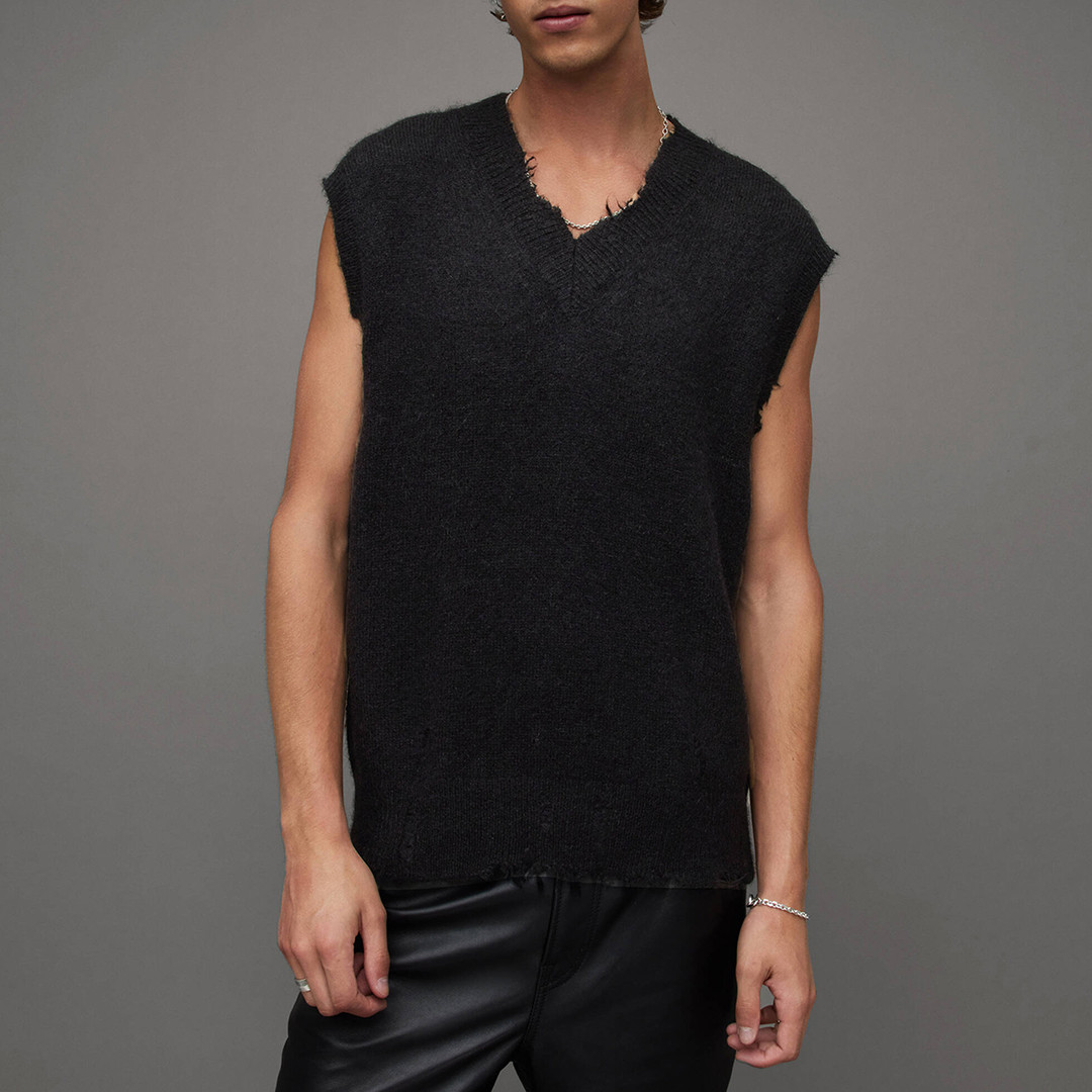 Black Albans Knitted Wool Blend Vest