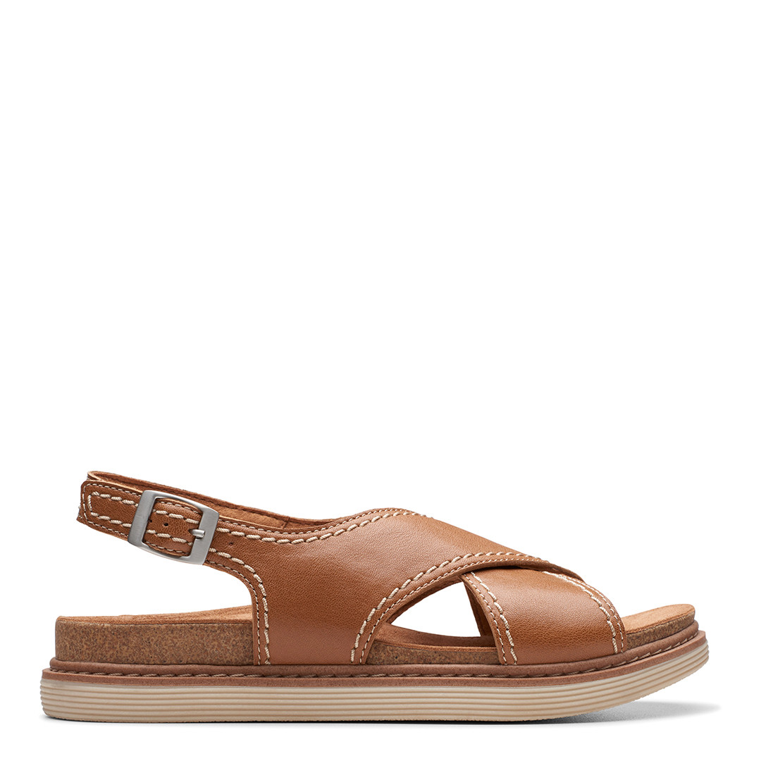 Tan Arwell Sling Leather Wide Flat Sandals