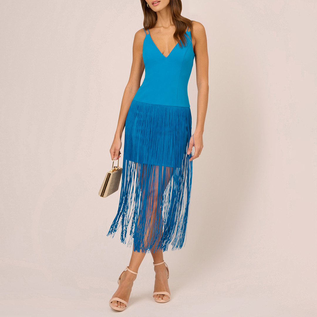 Cobalt Knit Crepe & Fringe Dress