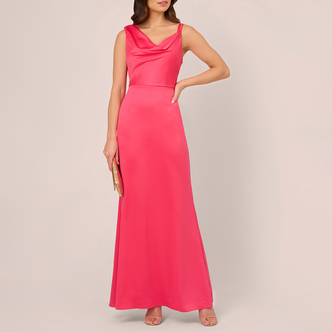 Hot Pink Cowl Satin Crepe Gown