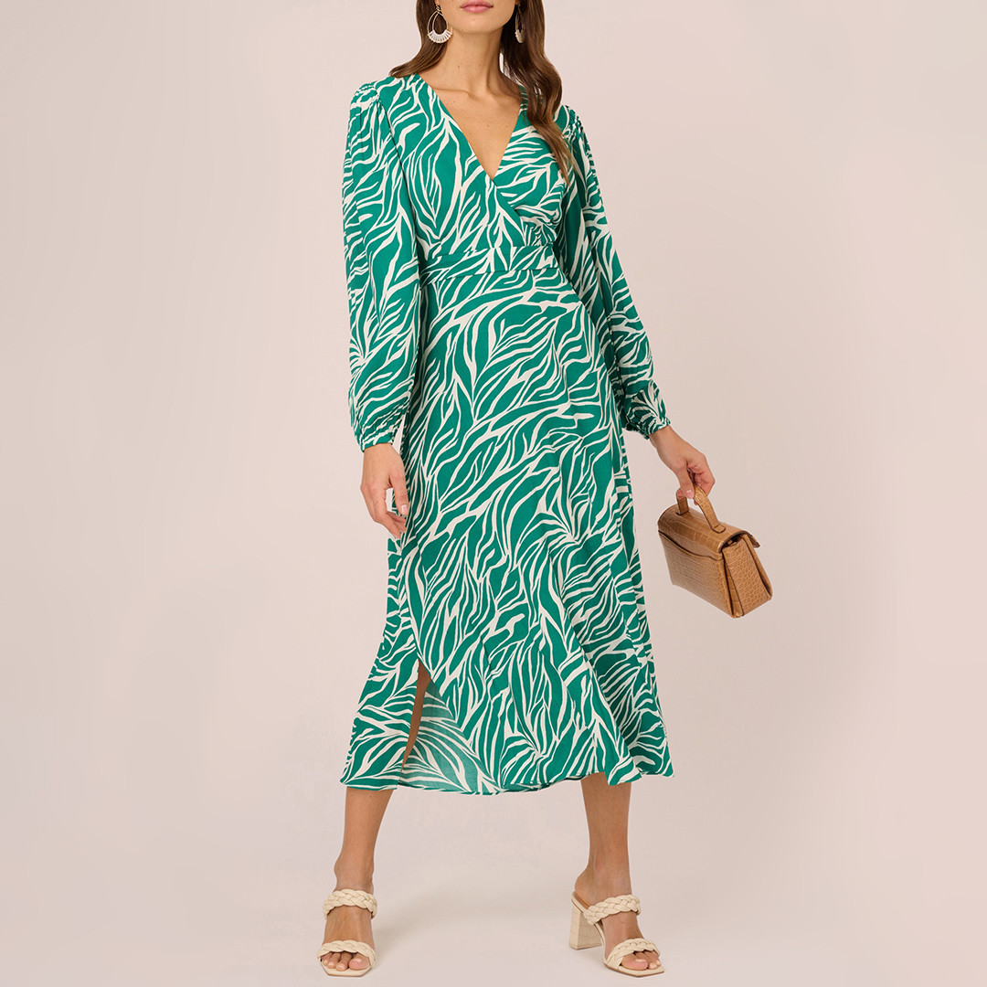 Green Natural Printed Midi Dress