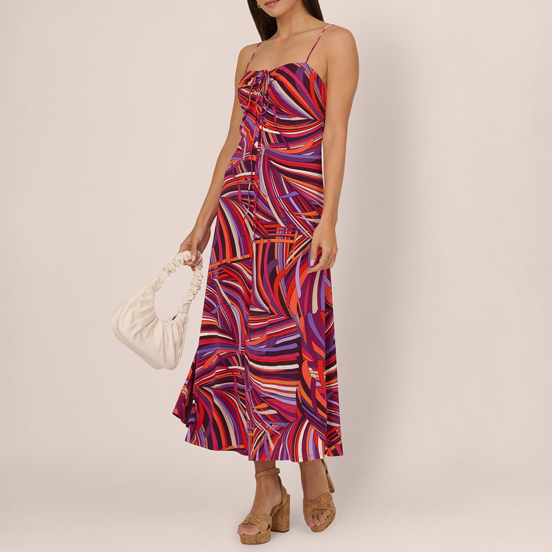 Multi Printed Jersey Keyhole Dress