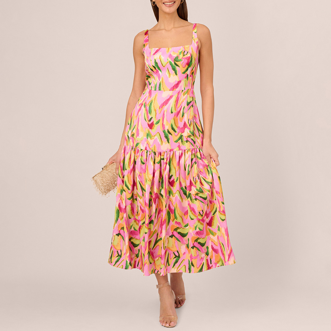 Flamingo Printed Tiered Midi Dress