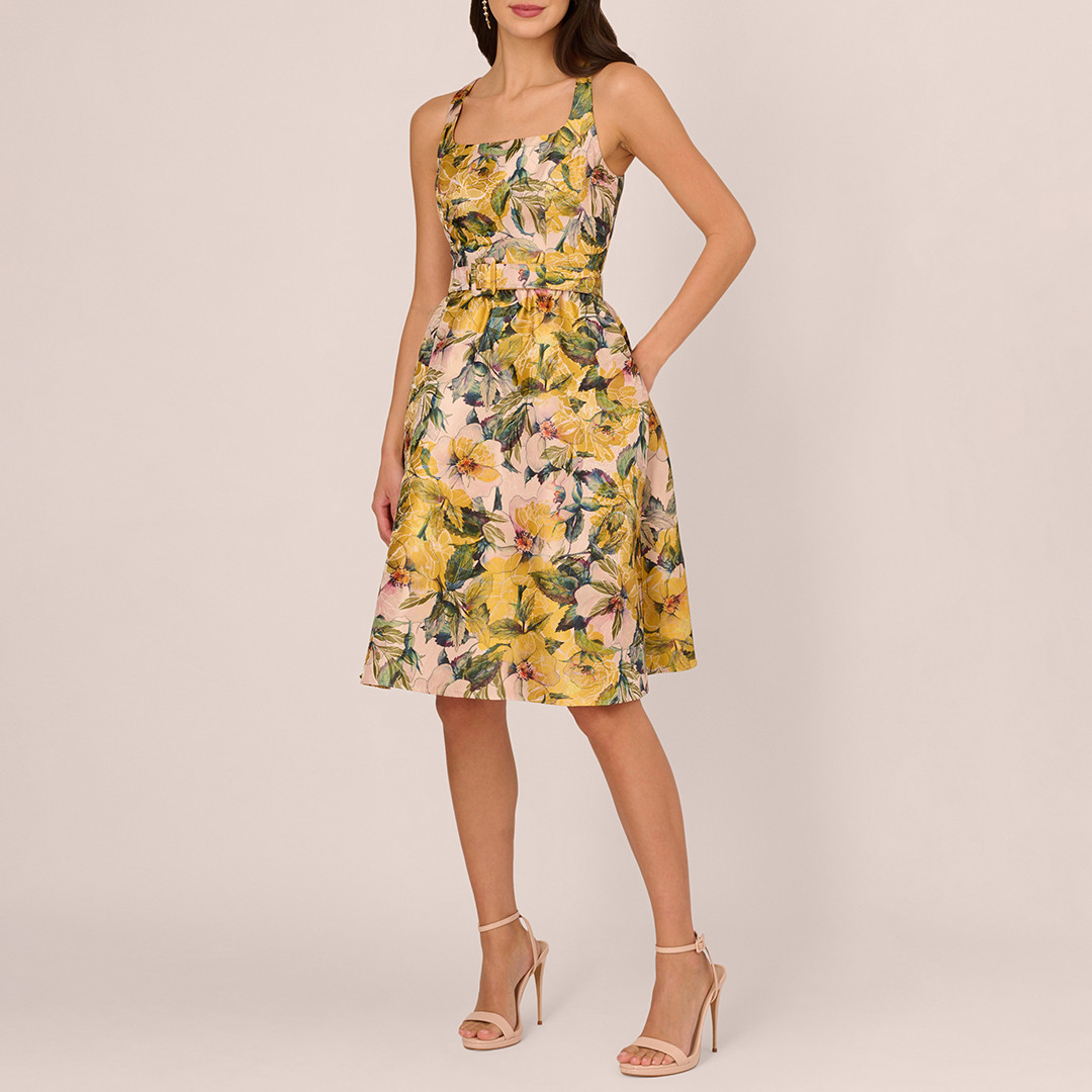 Yellow Floral Jacquard Dress