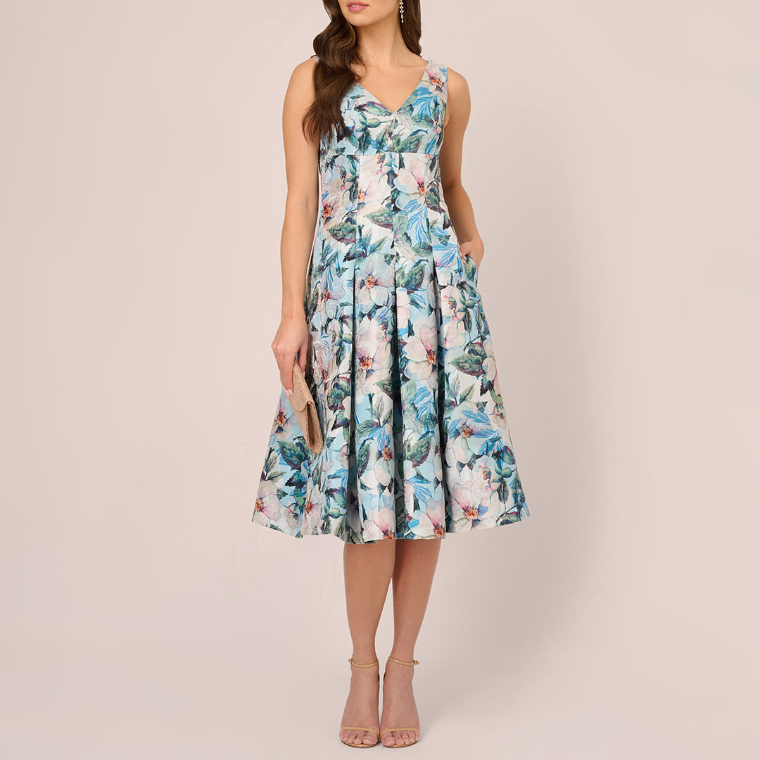 Multi Floral Jacquard Midi Dress