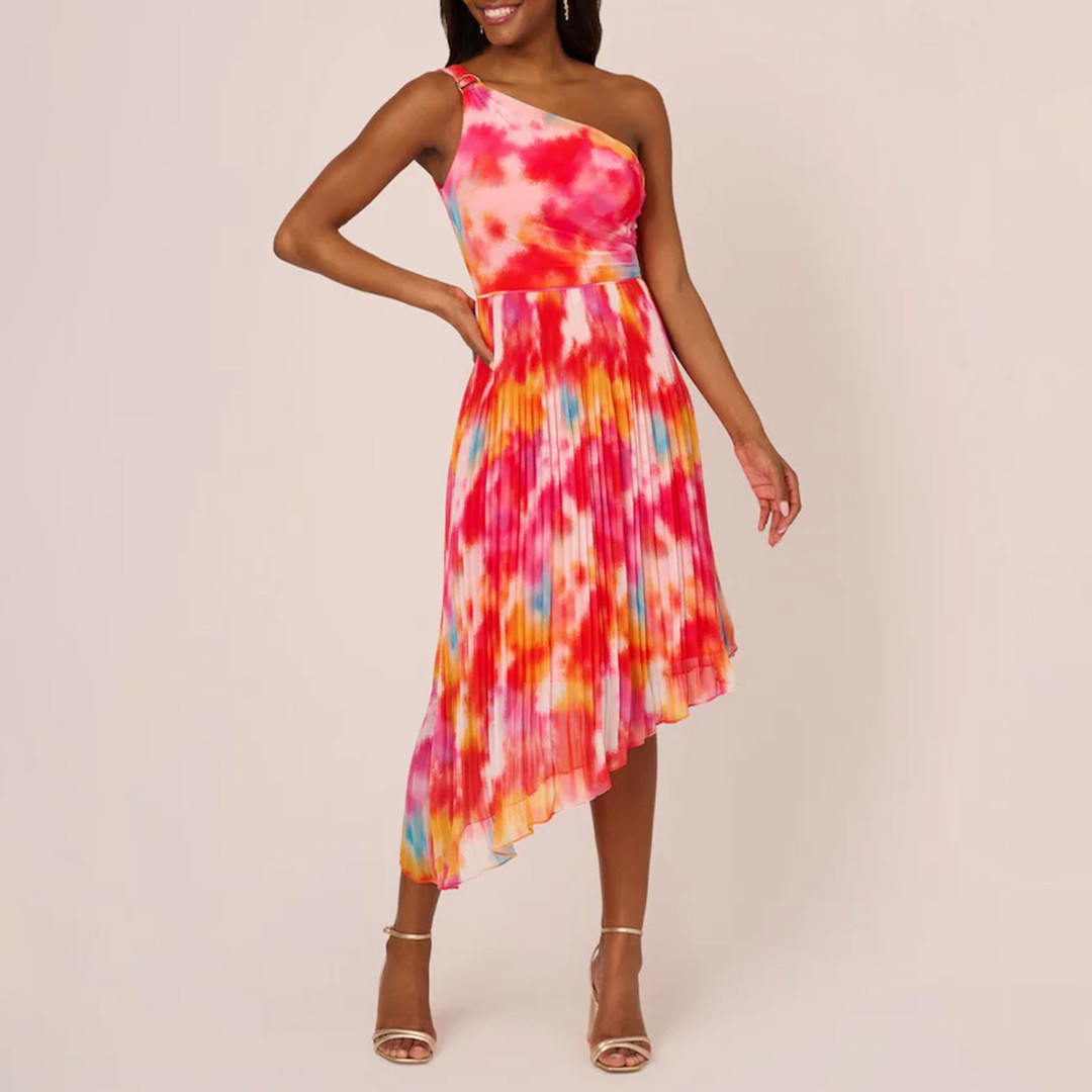 Multi Printed Asymmetric Chiffon Ankle Dress