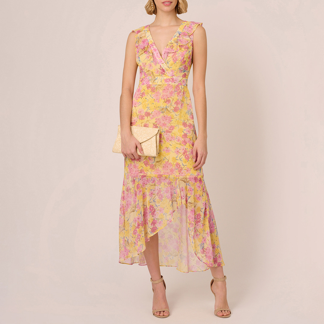 Yellow/Pink Printed Midi Dress