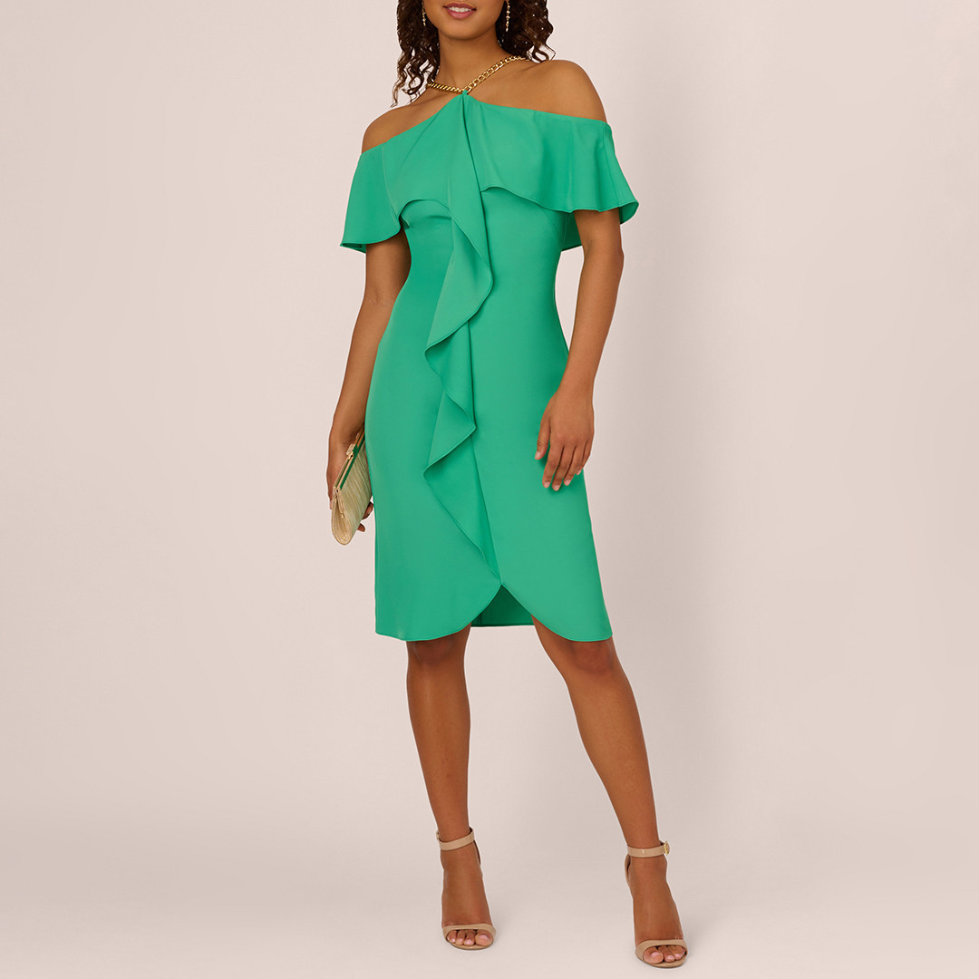 Emerald Chain Halterneck Ruffle Dress