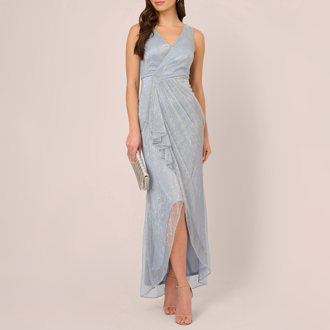 Cornflower Metallic Mesh Cascade Gown