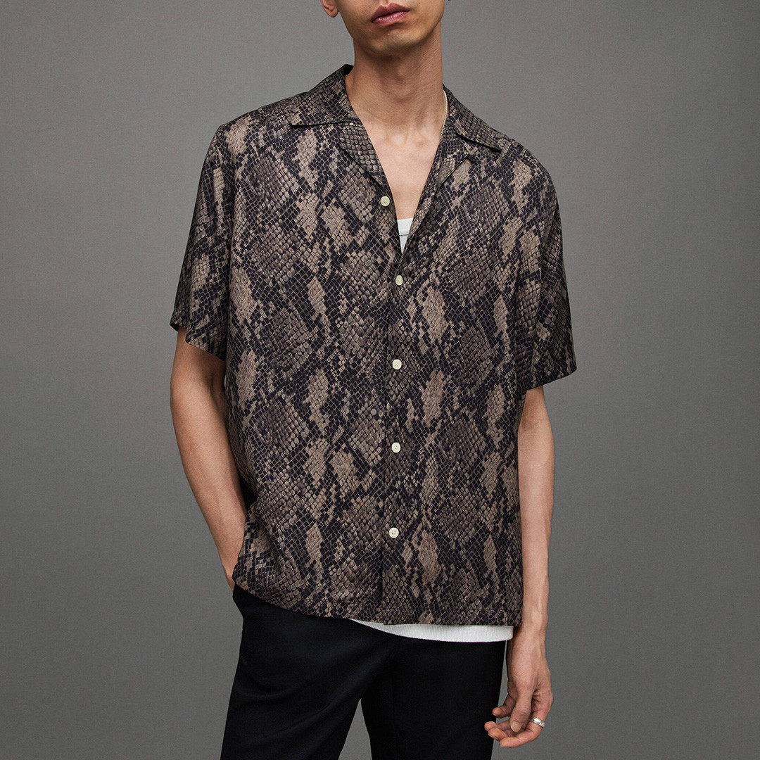 Black Rattle Snake Print Short Sleeve Shirt