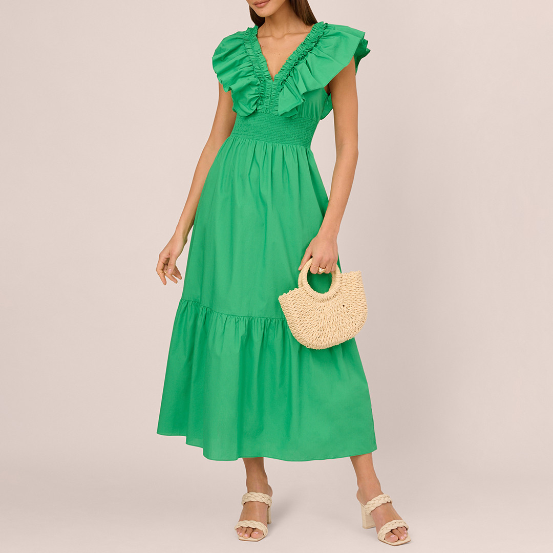 Emerald Ruffle Front Maxi Dress