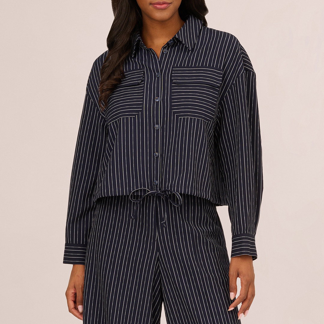 Navy Pinstripe Relaxed Crop Shirt