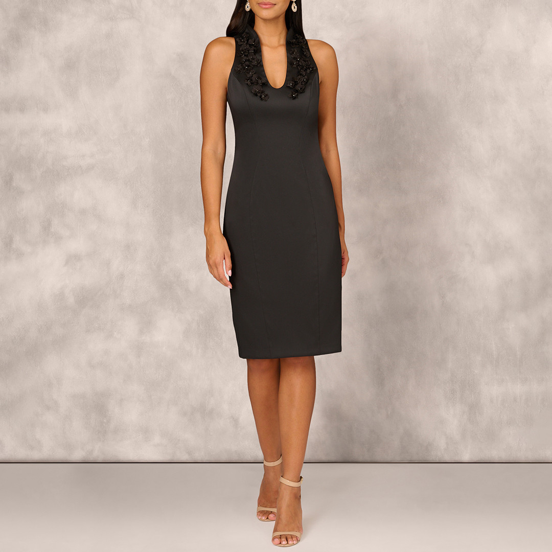 Black Stretch Mikado Midi Dress