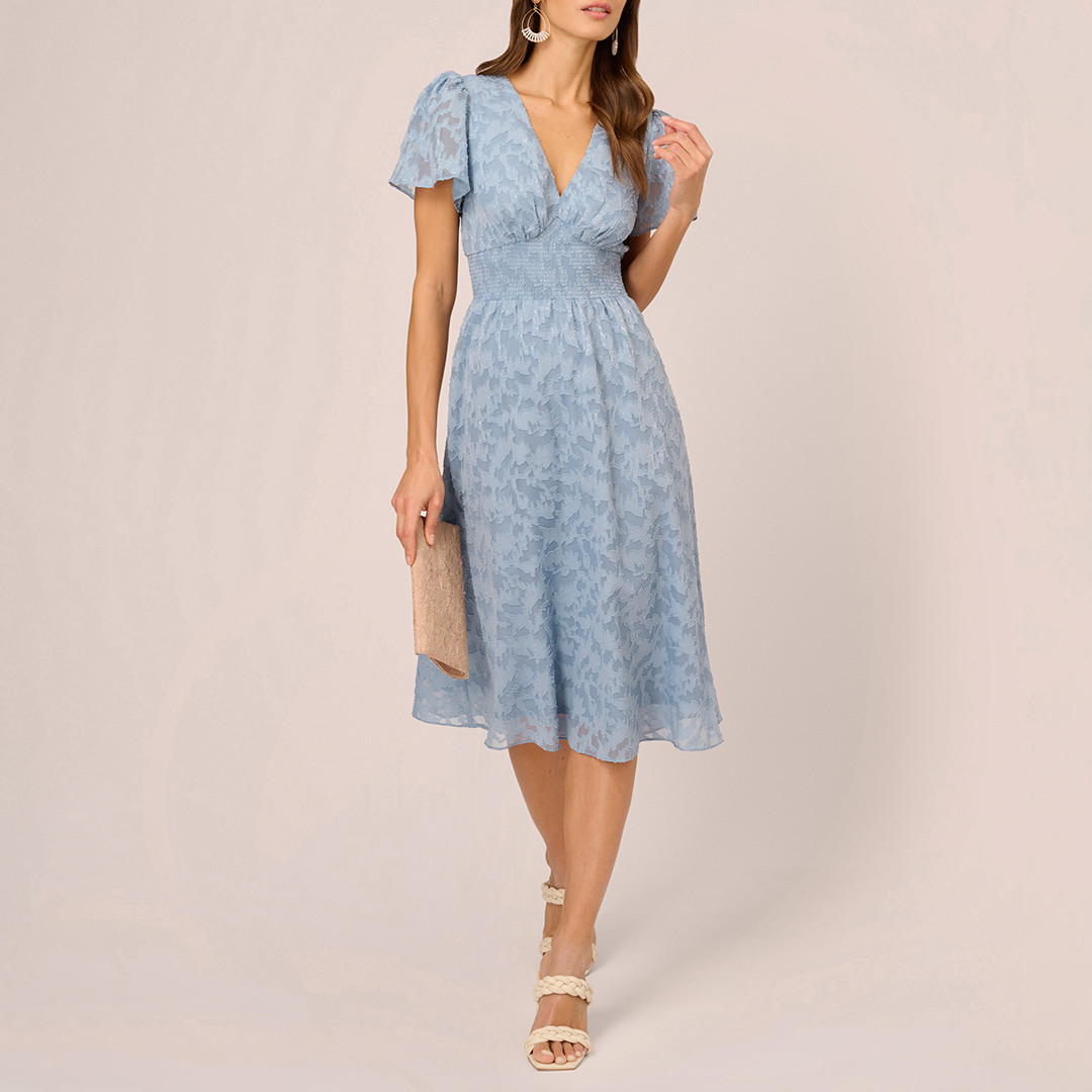 Dusty Blue Printed Flutter Midi Dress