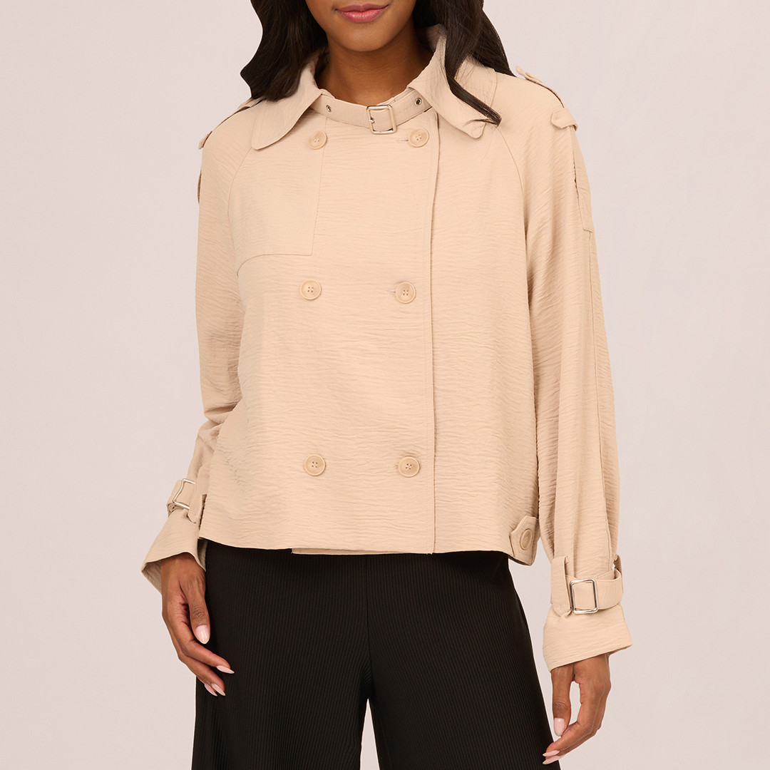 Tan Cropped Woven Trench Jacket