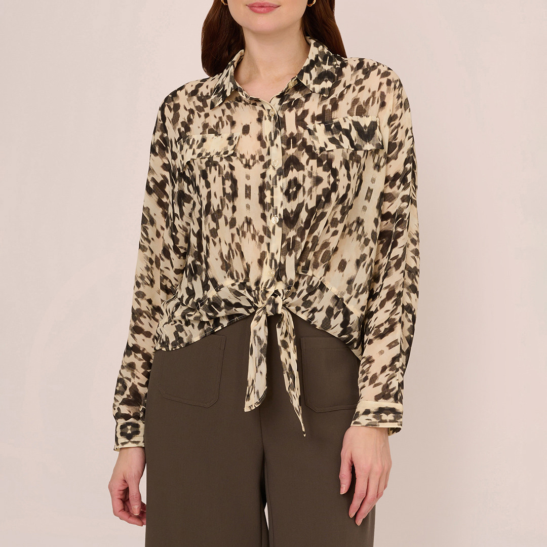 Khaki Printed Button Front Blouse