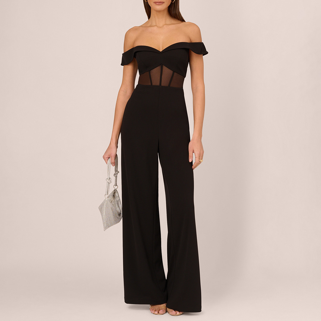 Black Corset Knit Crepe Jumpsuit