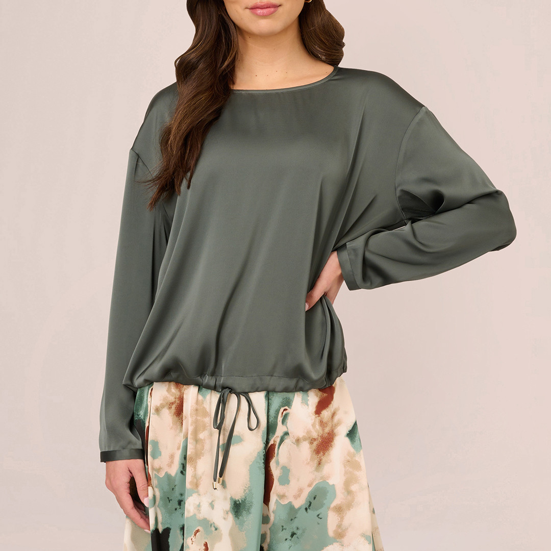 Bottle Green Round Neck Woven Blouse