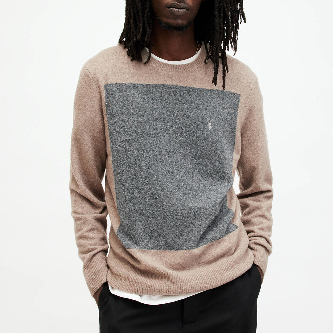 Beige/Grey Lobke Wool Blend Crew Jumper