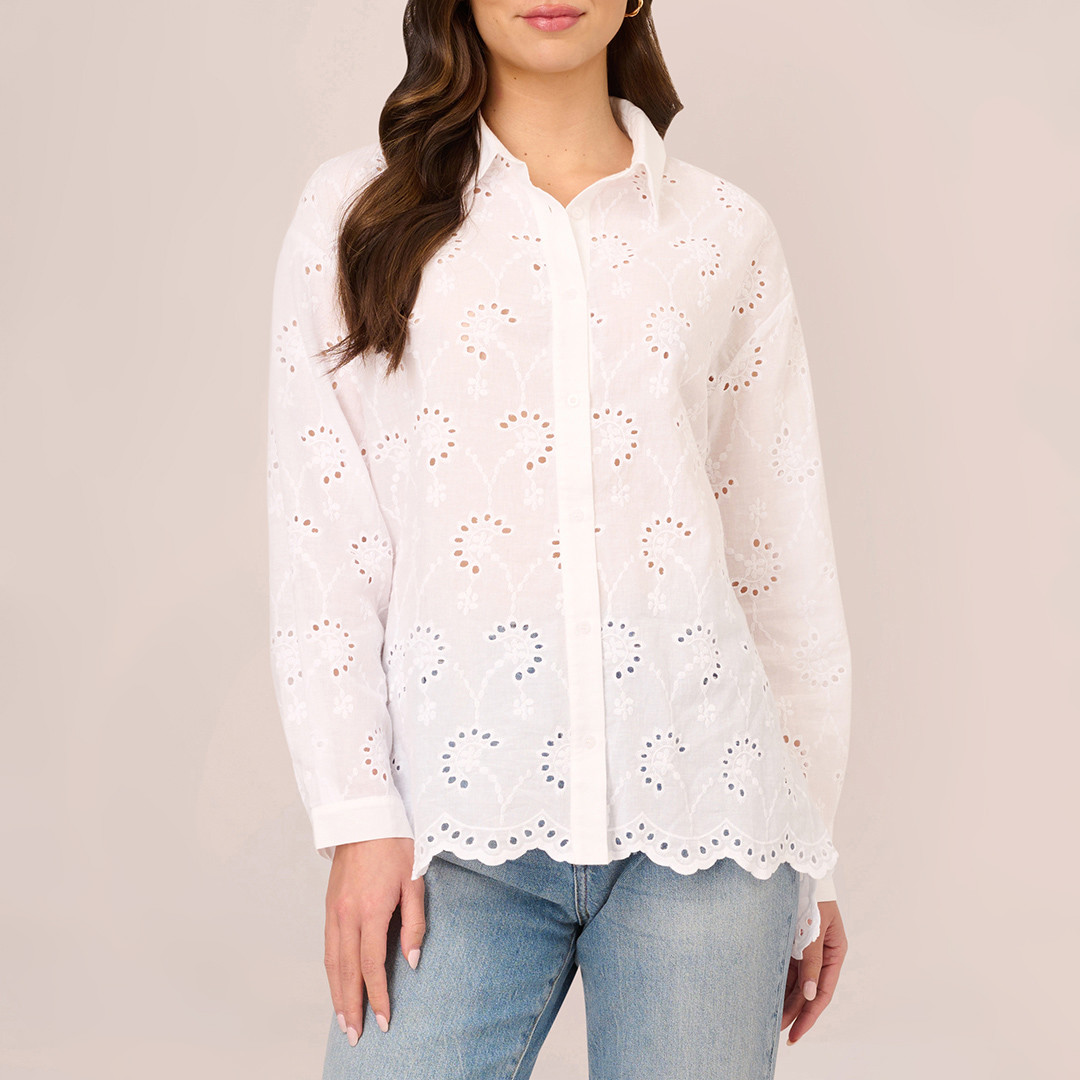 White Broderie Button Front Tunic Shirt