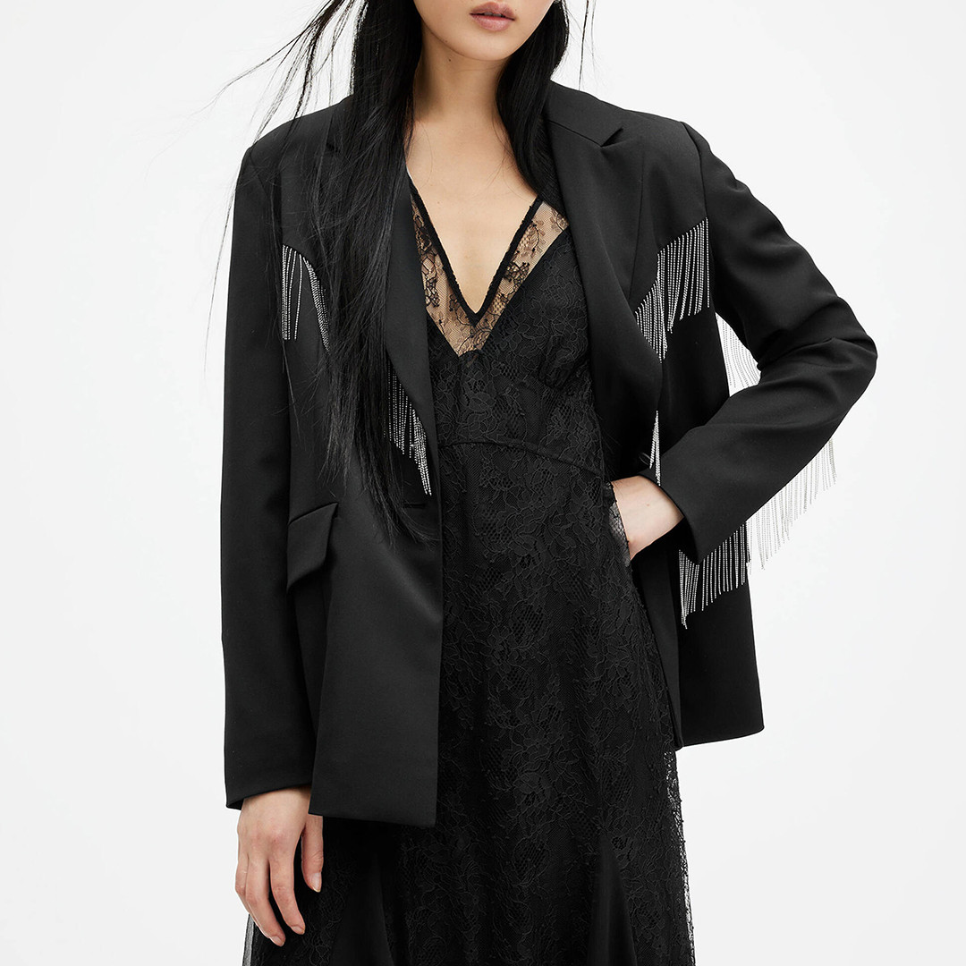 Black Franky Tassel Chain Blazer