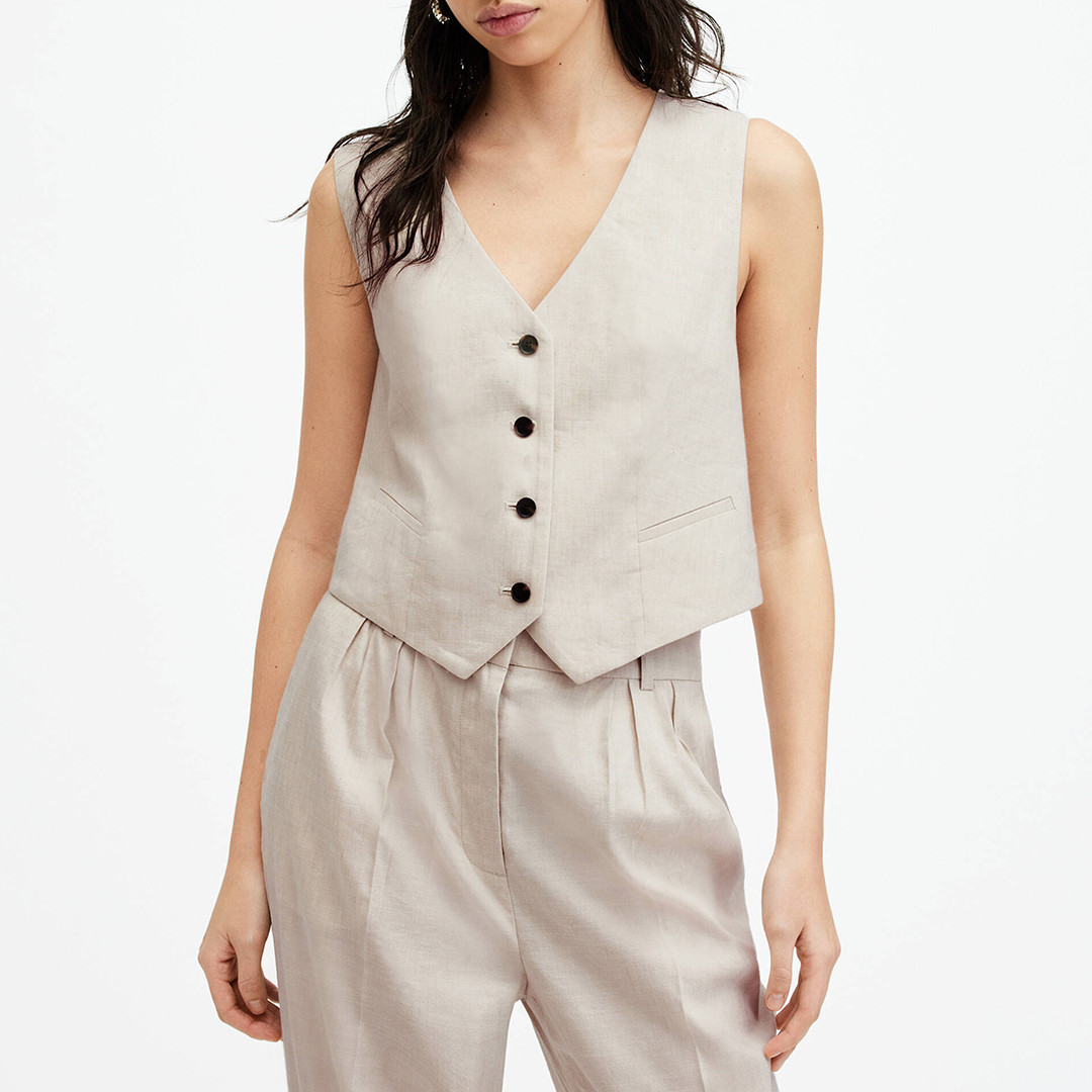 Beige Whitney Linen Blend Waistcoat