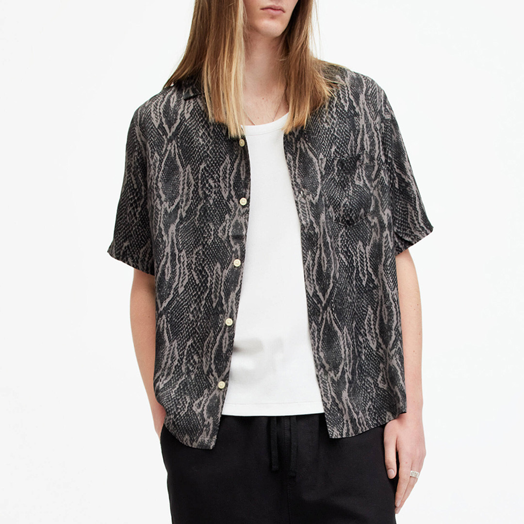 Black Boomslang Snake Print Short Sleeve Shirt