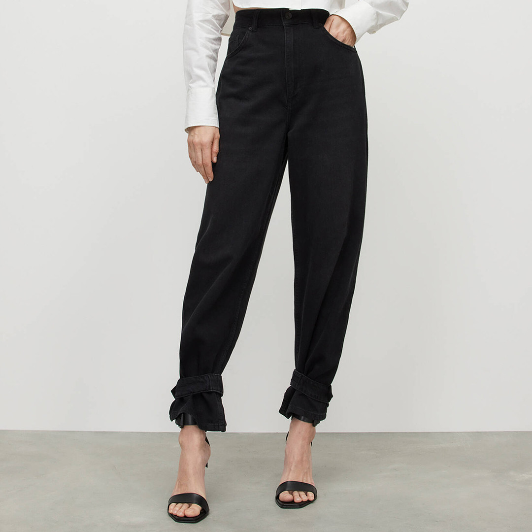 Black Tara Ankle Tie Barrel Jeans