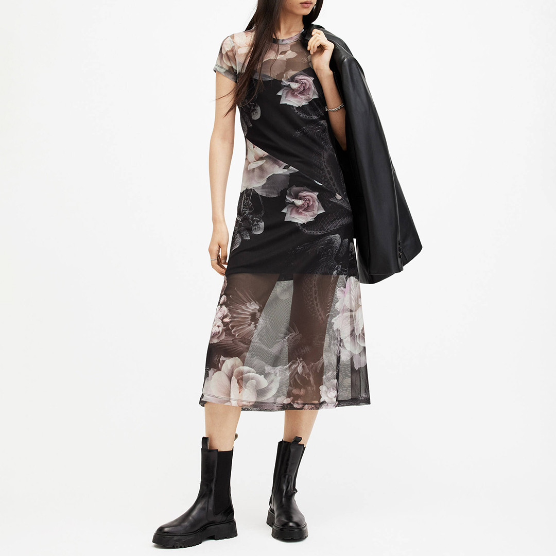 Black Hanna Floral Sheer Dress