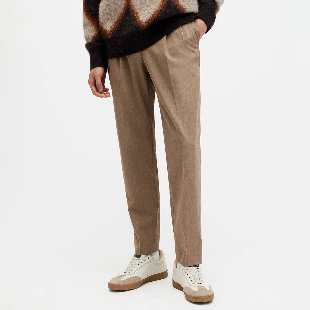 Beige Santee Pleat Tapered Trousers