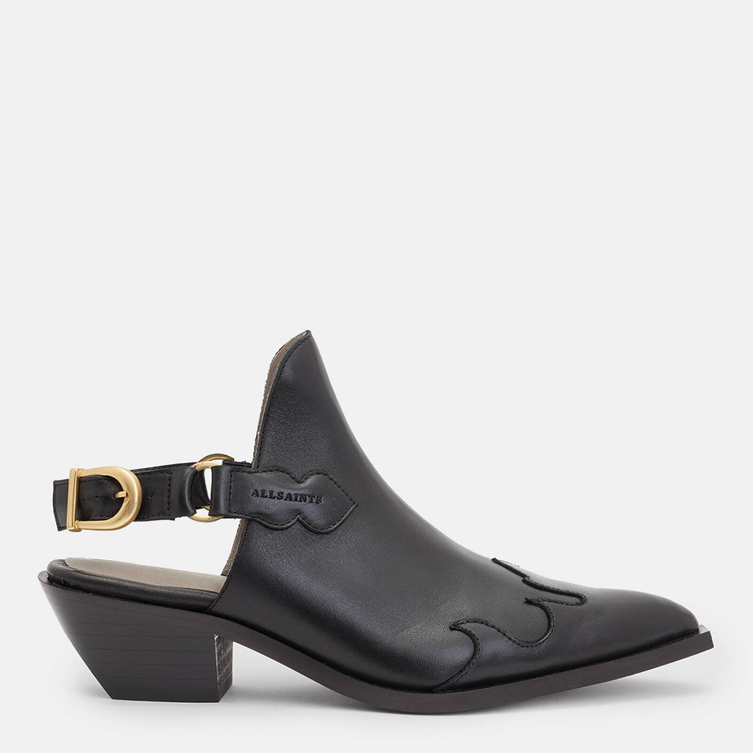 Black Desola Western Leather Mules