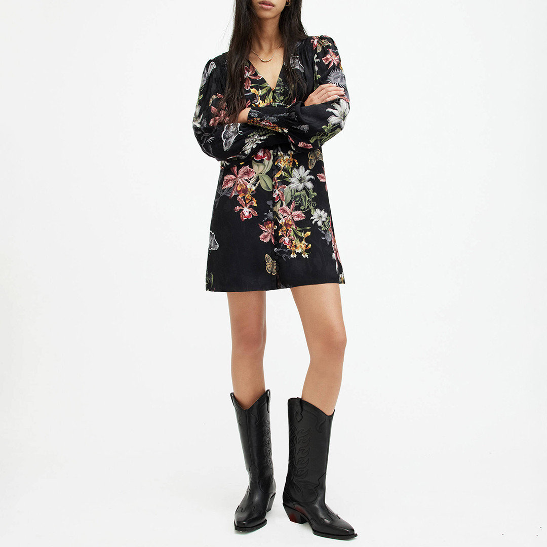 Black Auden Floral Buttoned Mini Dress