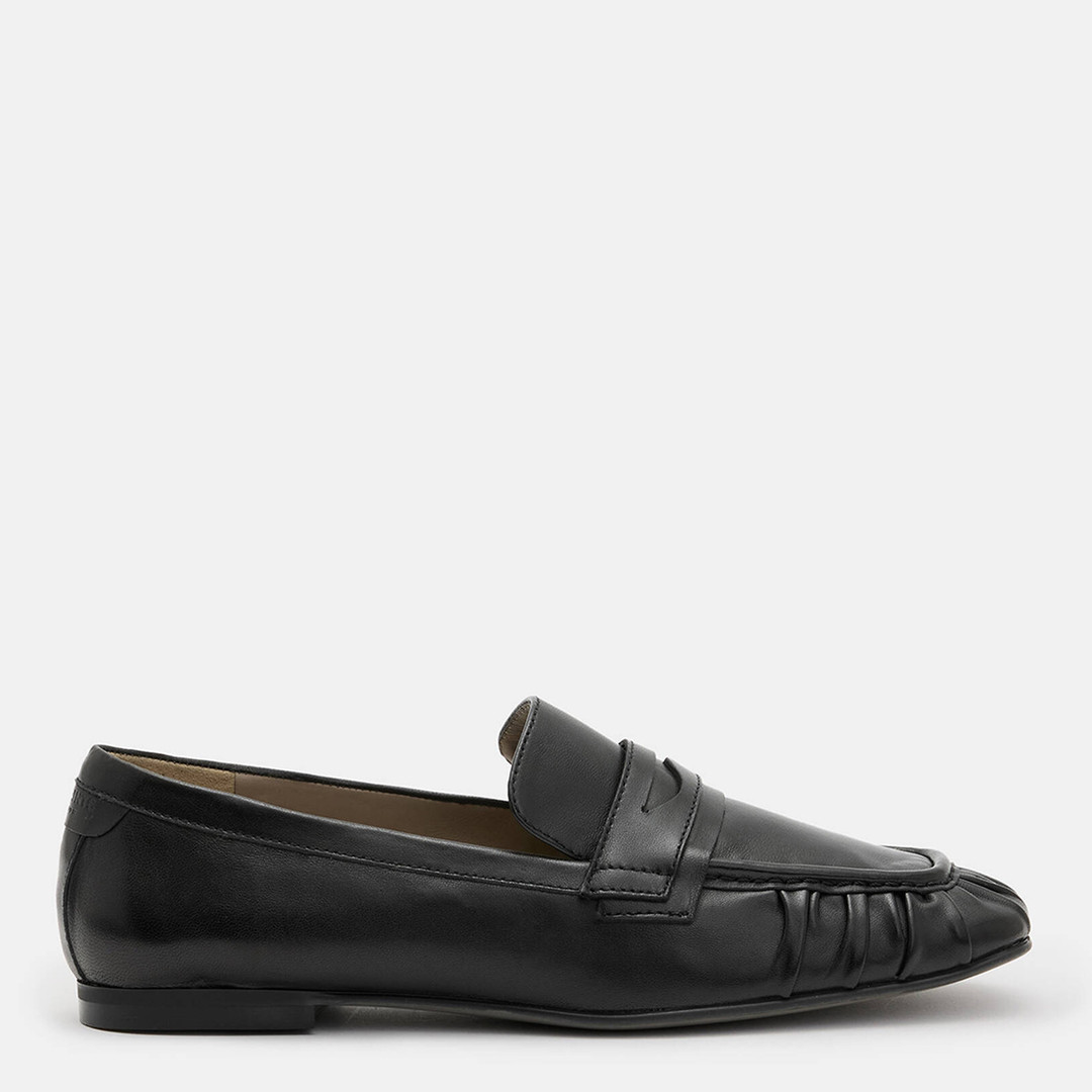 Black Sapphire Gathered Leather Penny Loafers