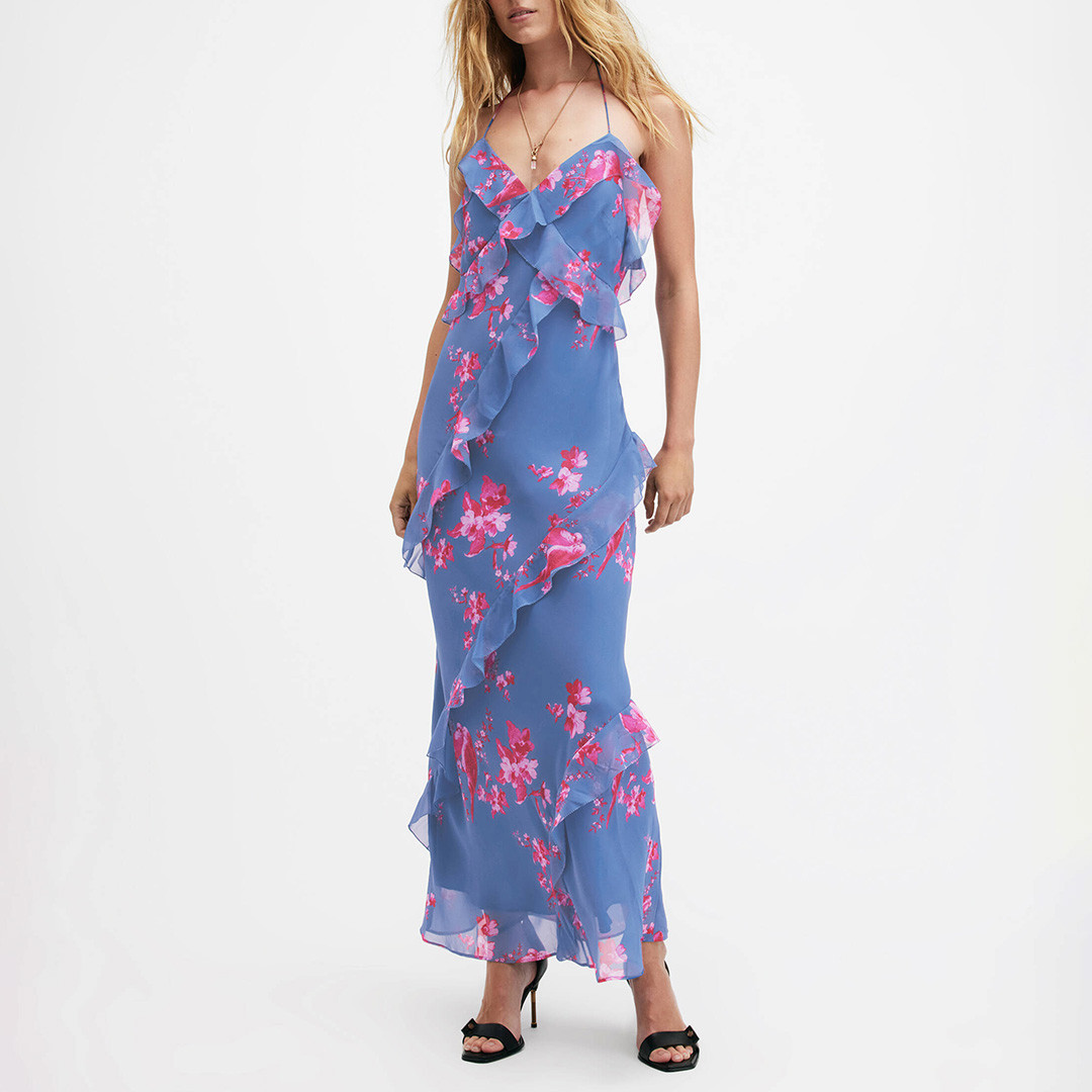 Blue Marina Flower Maxi Dress