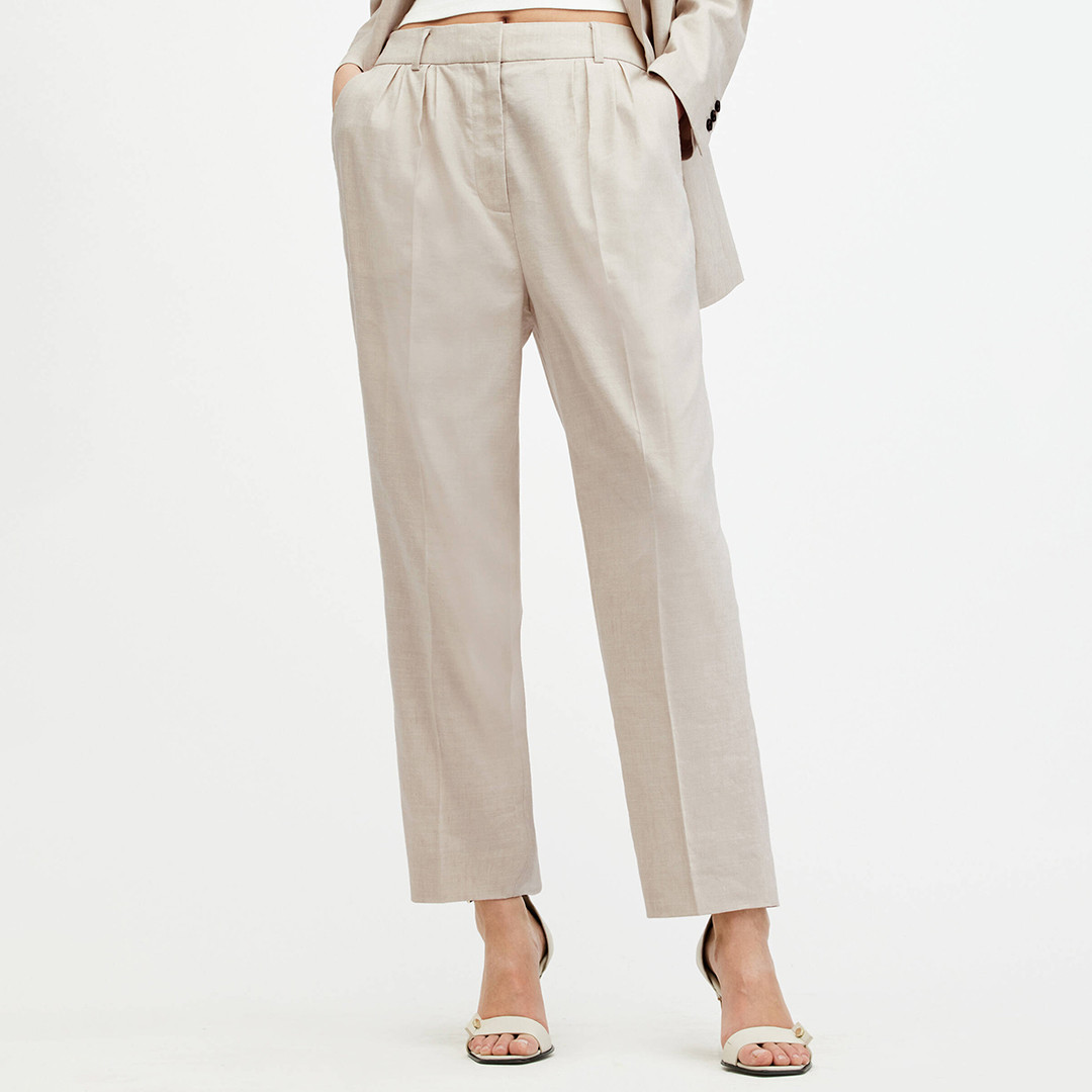 Beige Whitney Straight Leg Linen Blend Trousers