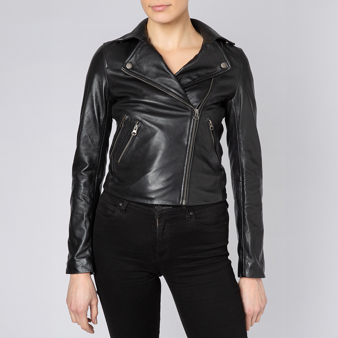 Black Classic Crop Leather Jacket