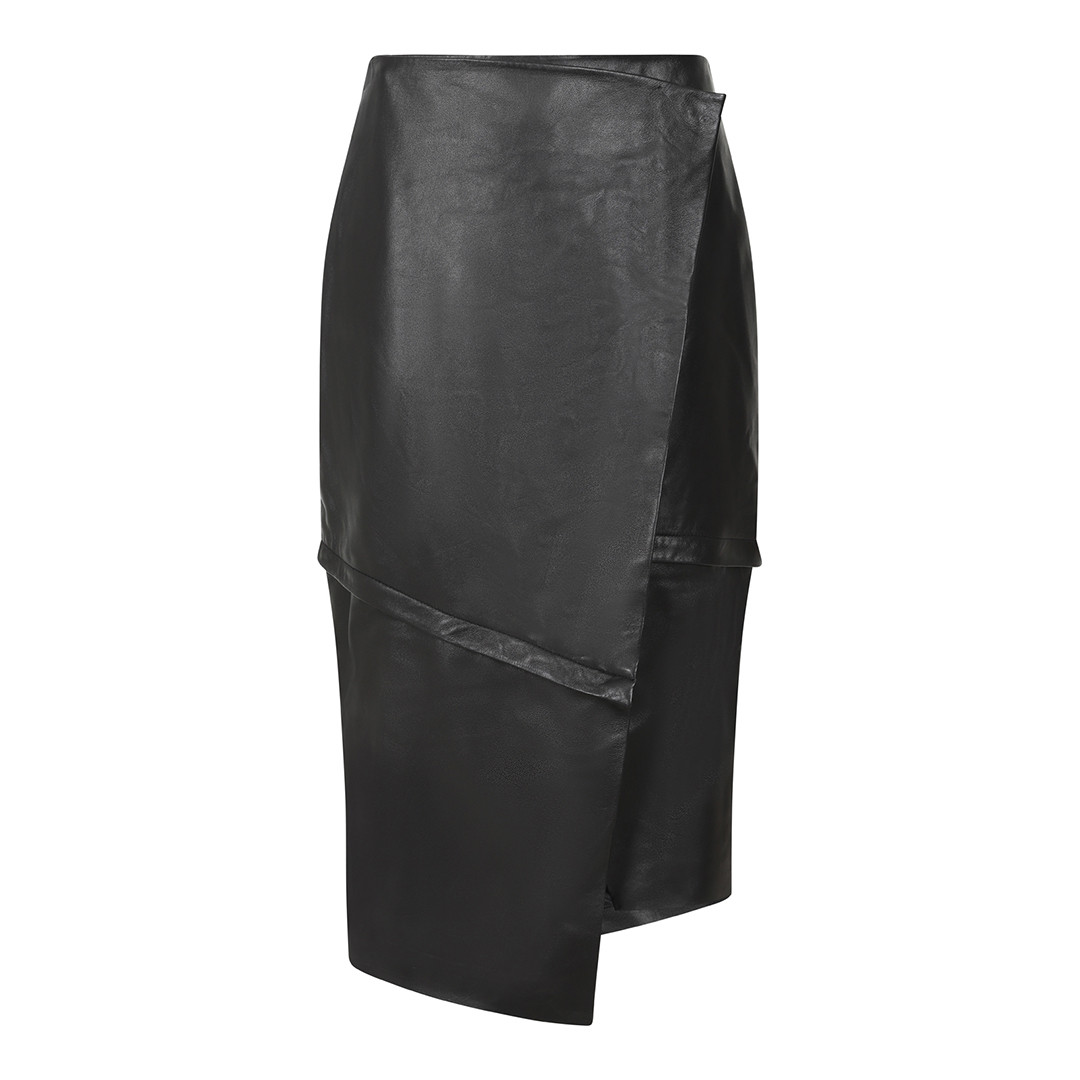 Black 2-IN-1 Asymmetric Leather Skirt